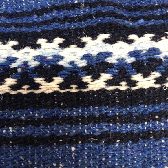 Aztec Mexican Woven Southwestern Blanket Throw Fringed 58”x 80” Blue Beige Black - Picture 4 of 5